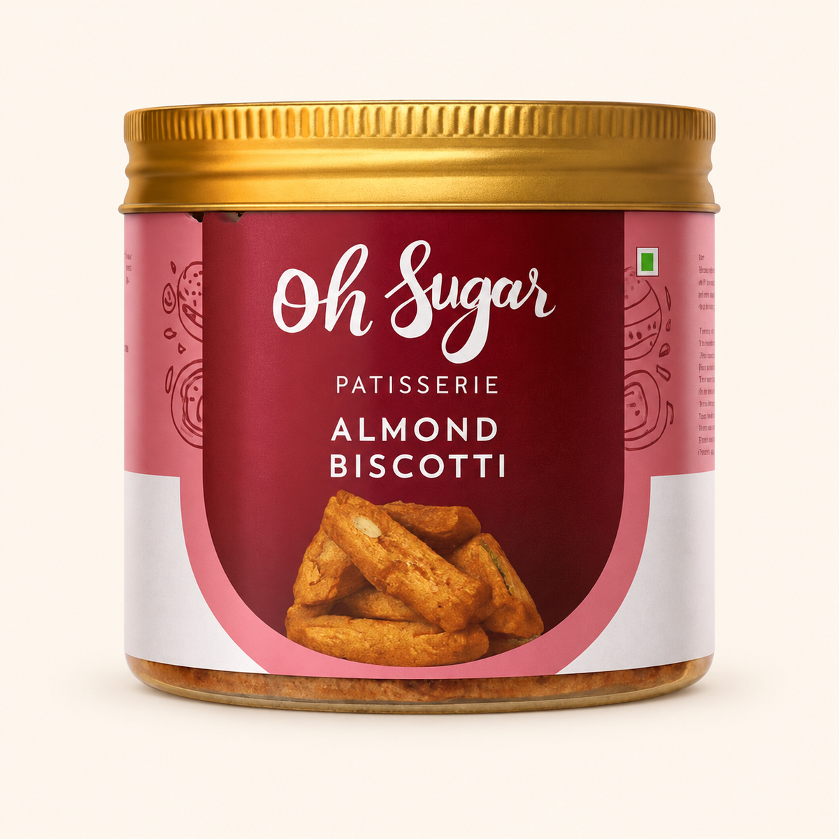 Almond Biscotti original packaging on an off-white background