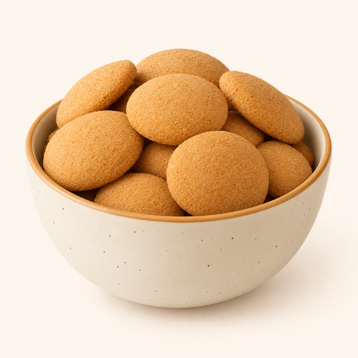 Amaranth Cookies in an ivory bowl on an off-white background