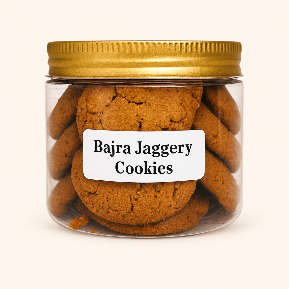Bajra Jaggery Cookies original packaging on an off-white background