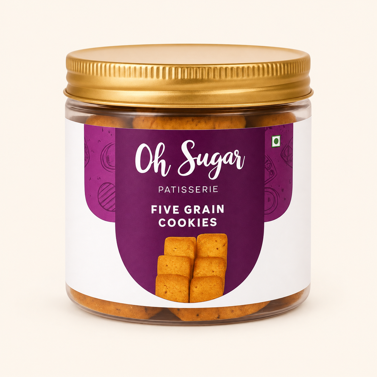 Five Grain Cookies original packaging on an off-white background