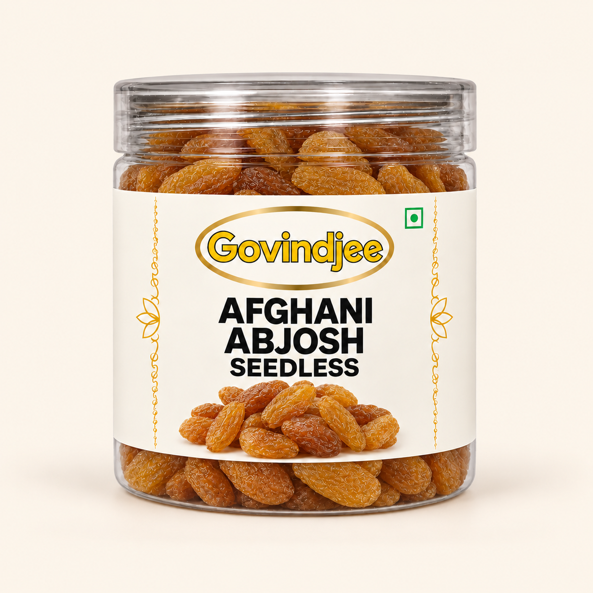 GovindJee Afghani Abjosh Seedless packaging on off-white background