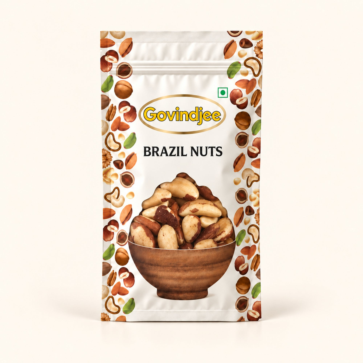 GovindJee Brazil Nuts packaging on off-white background