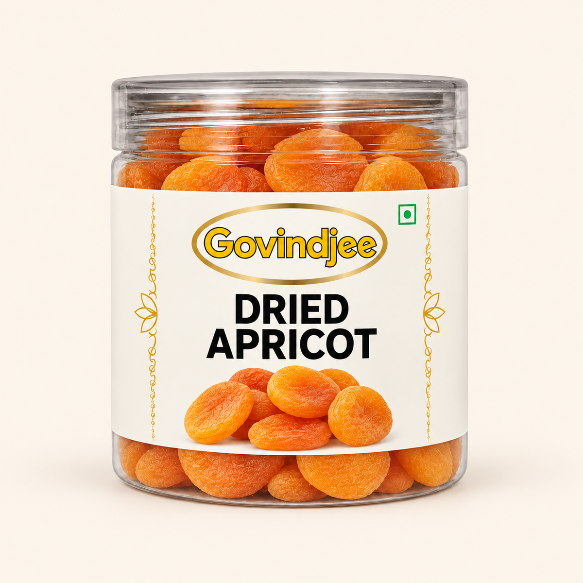 GovindJee Dried Apricot packaging on off-white background