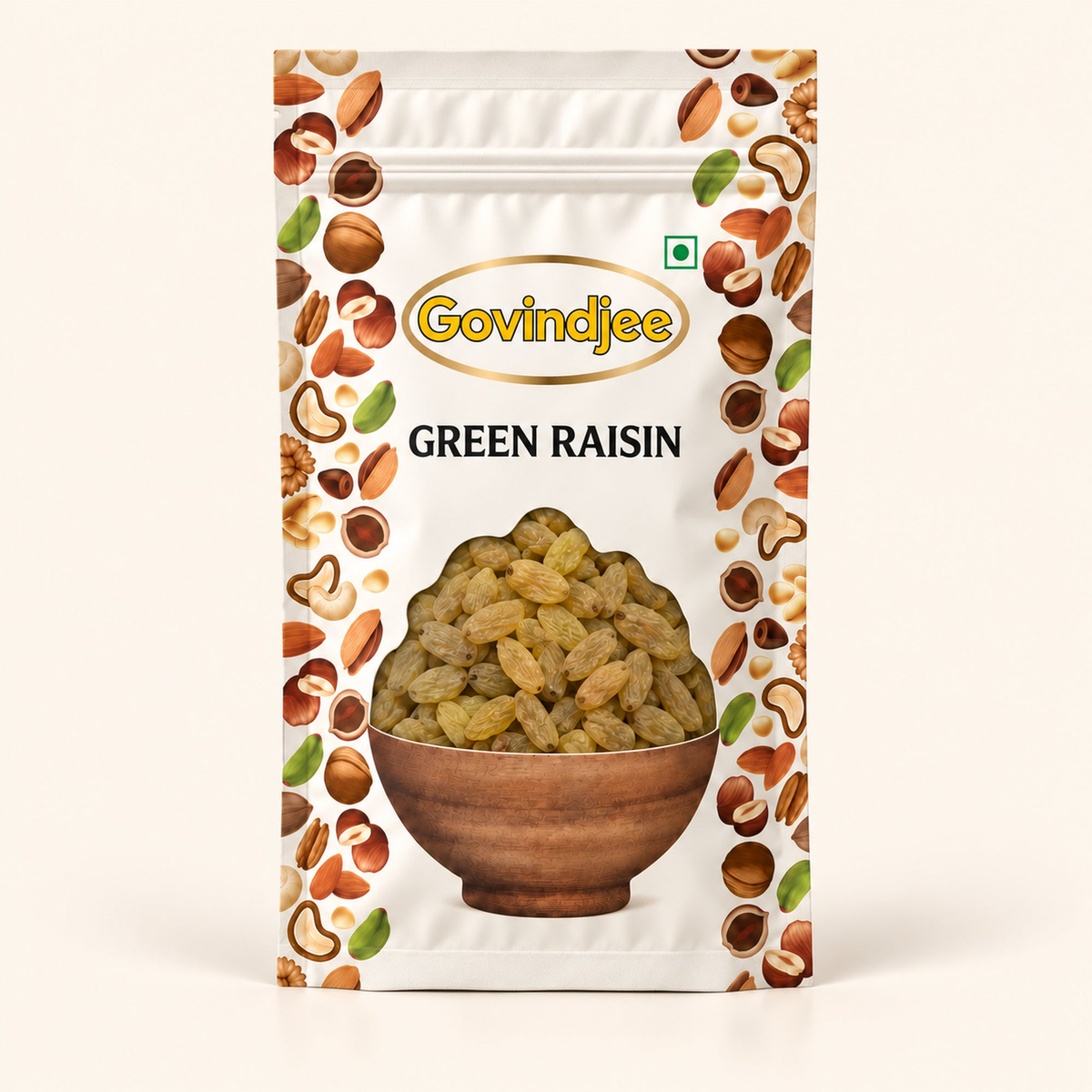 GovindJee Green Raisin packaging on off-white background