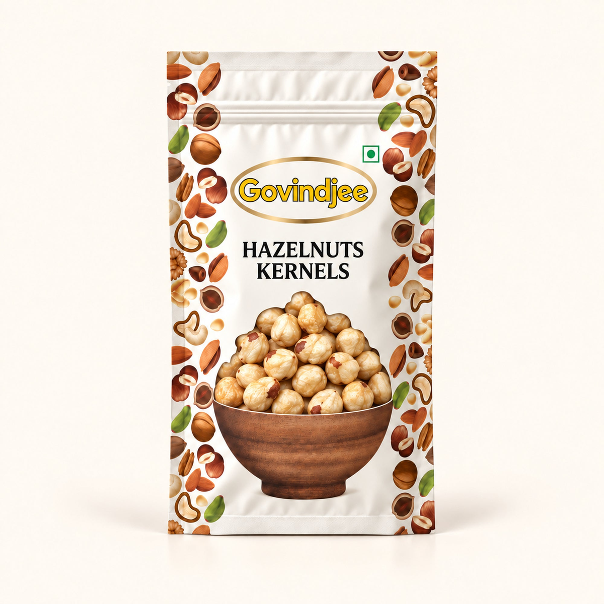 GovindJee Hazelnuts Kernels packaging on off-white background