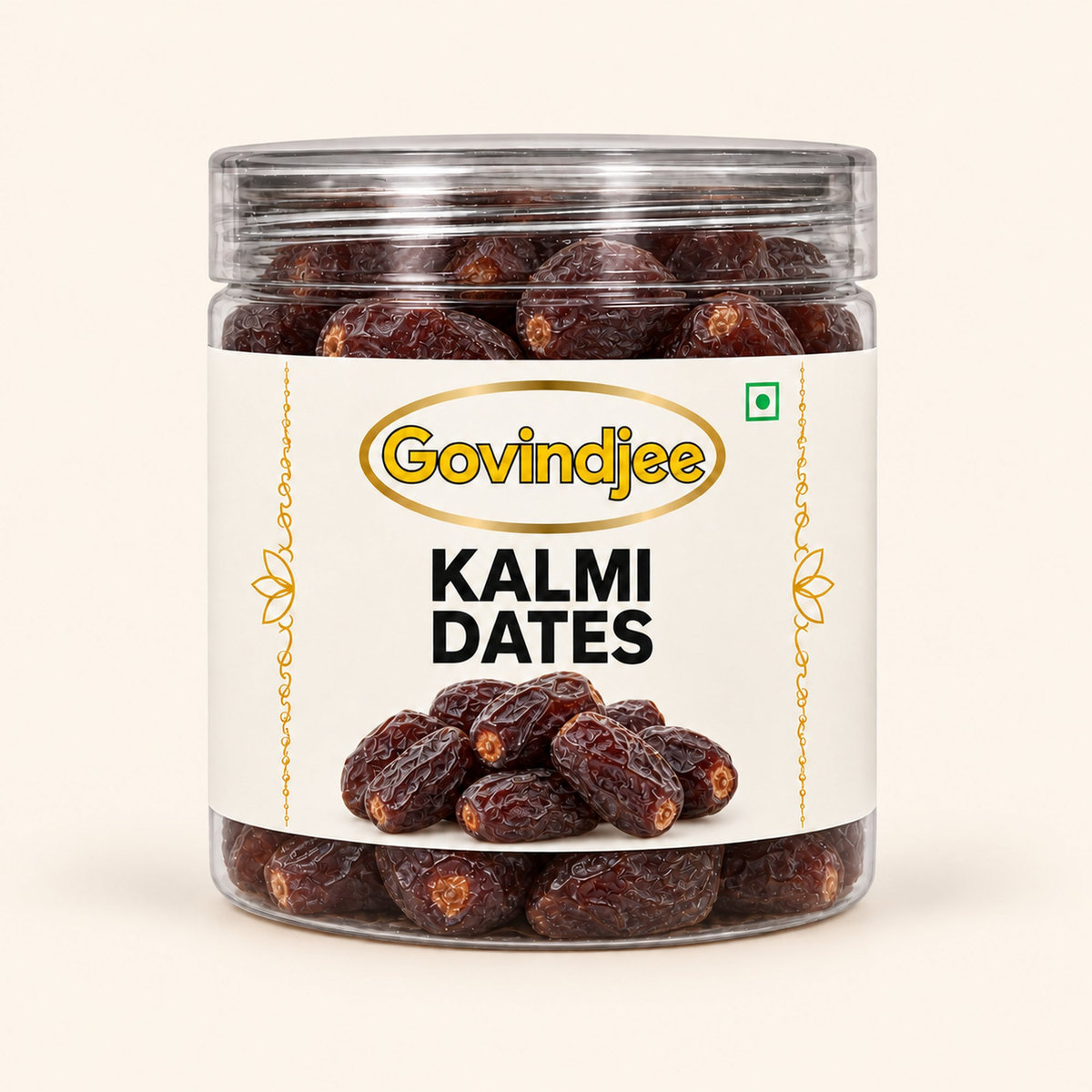 GovindJee Kalmi Dates packaging on off-white background