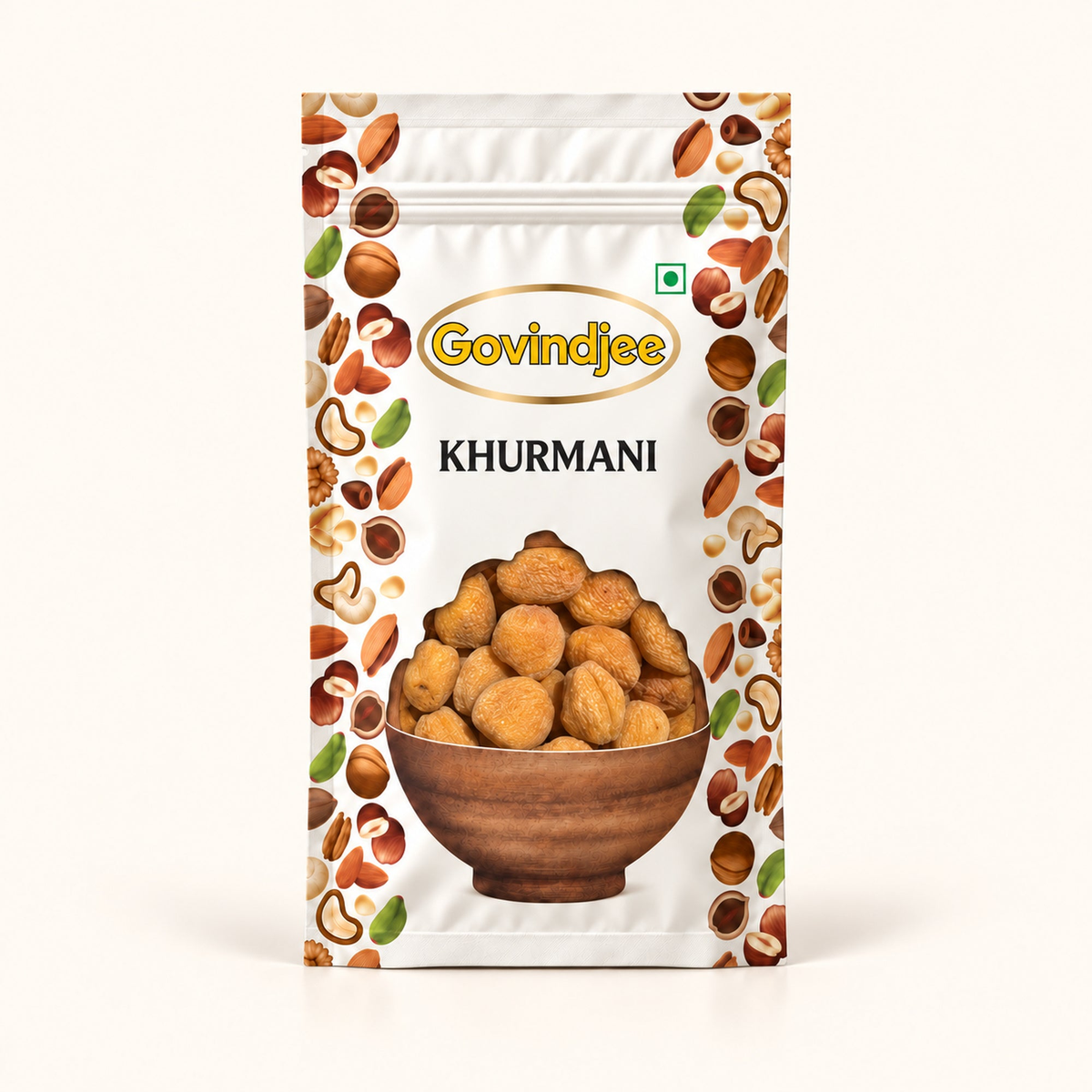 GovindJee Khurmani packaging on off-white background