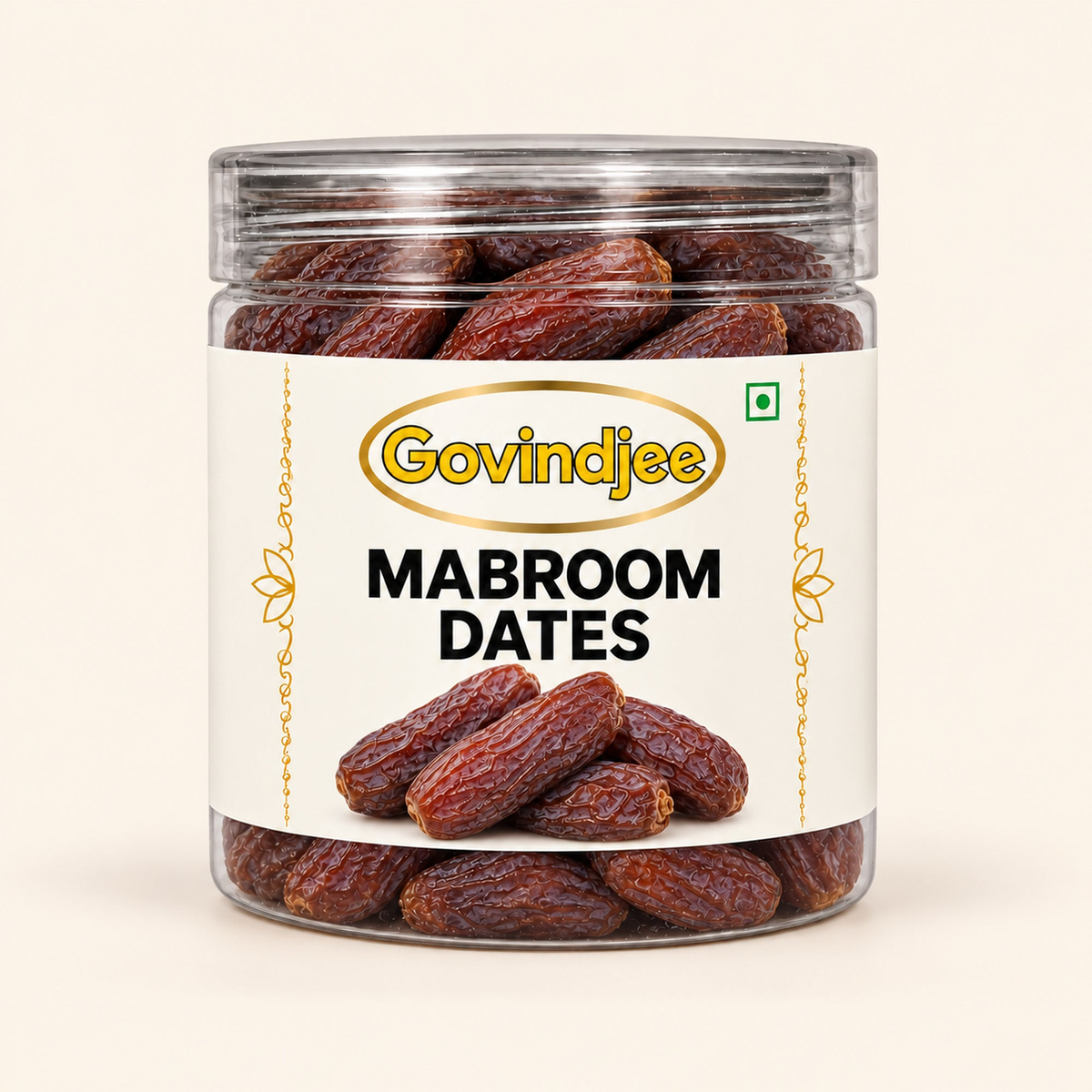 GovindJee Mabroom Dates packaging on off-white background