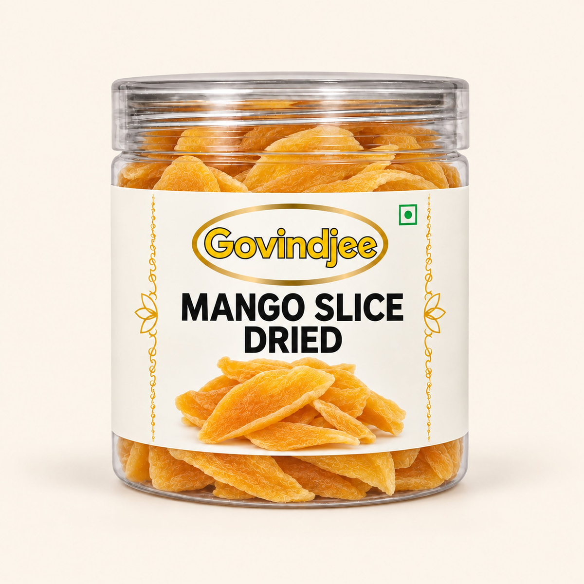 GovindJee Mango Slice Dried packaging on off-white background