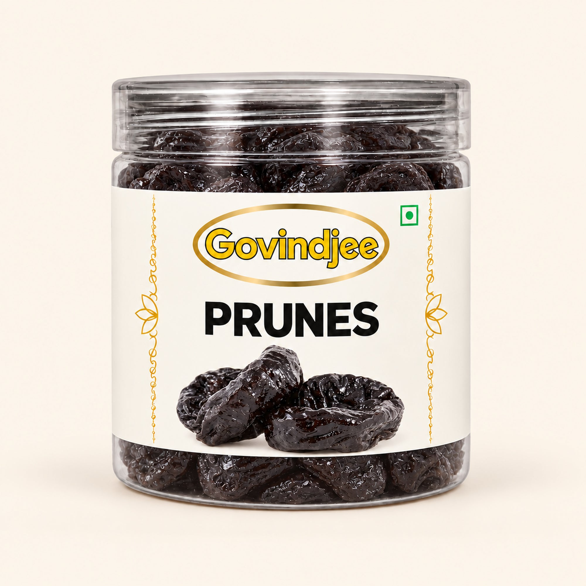 GovindJee Prunes packaging on off-white background