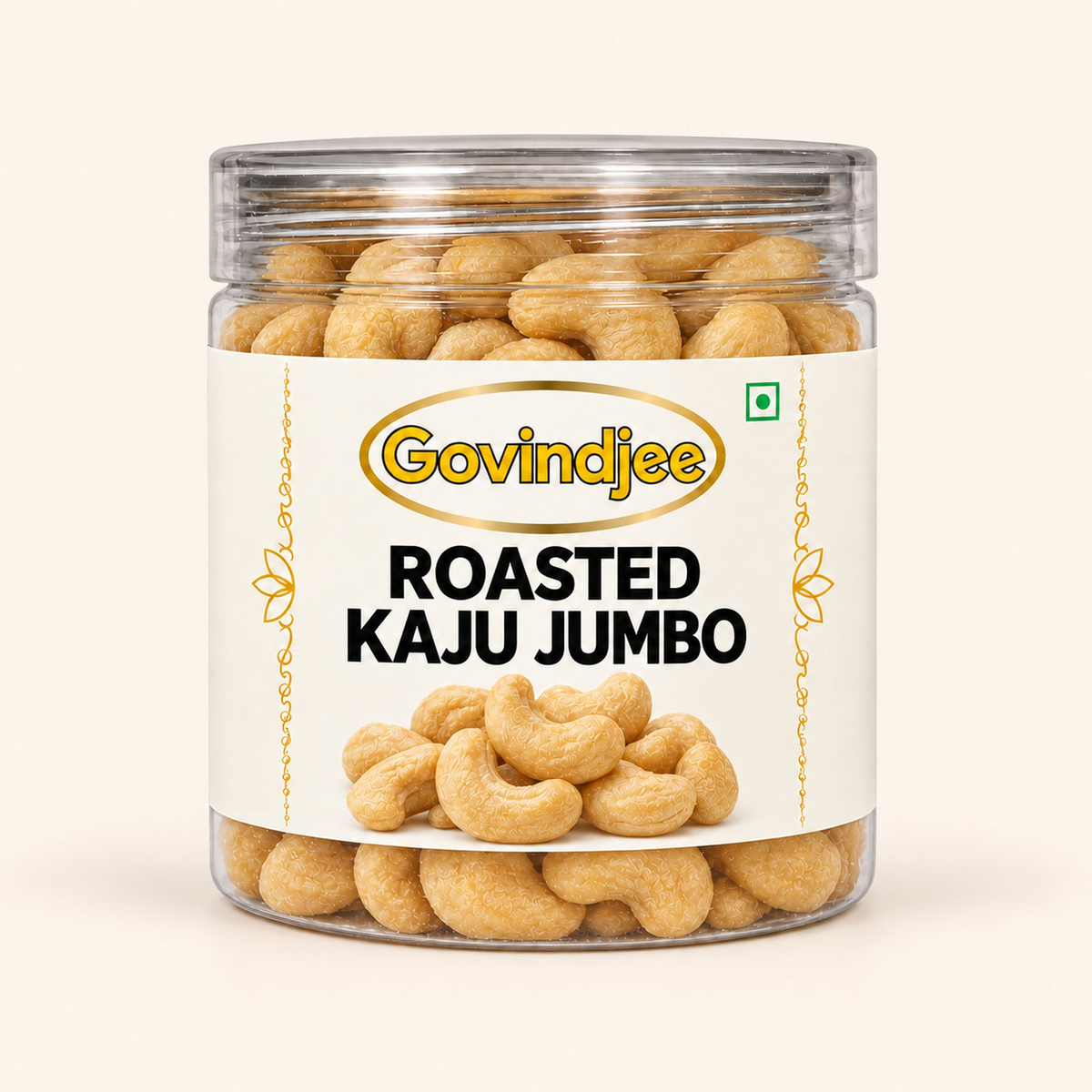 GovindJee Roasted Kaju Jumbo packaging on off-white background