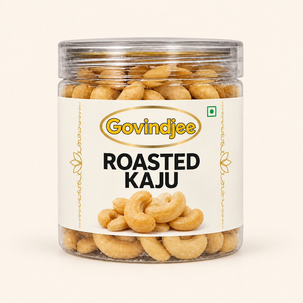 GovindJee Roasted Kaju packaging on off-white background