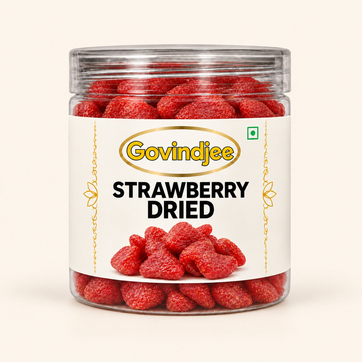 GovindJee Strawberry Dried packaging on off-white background